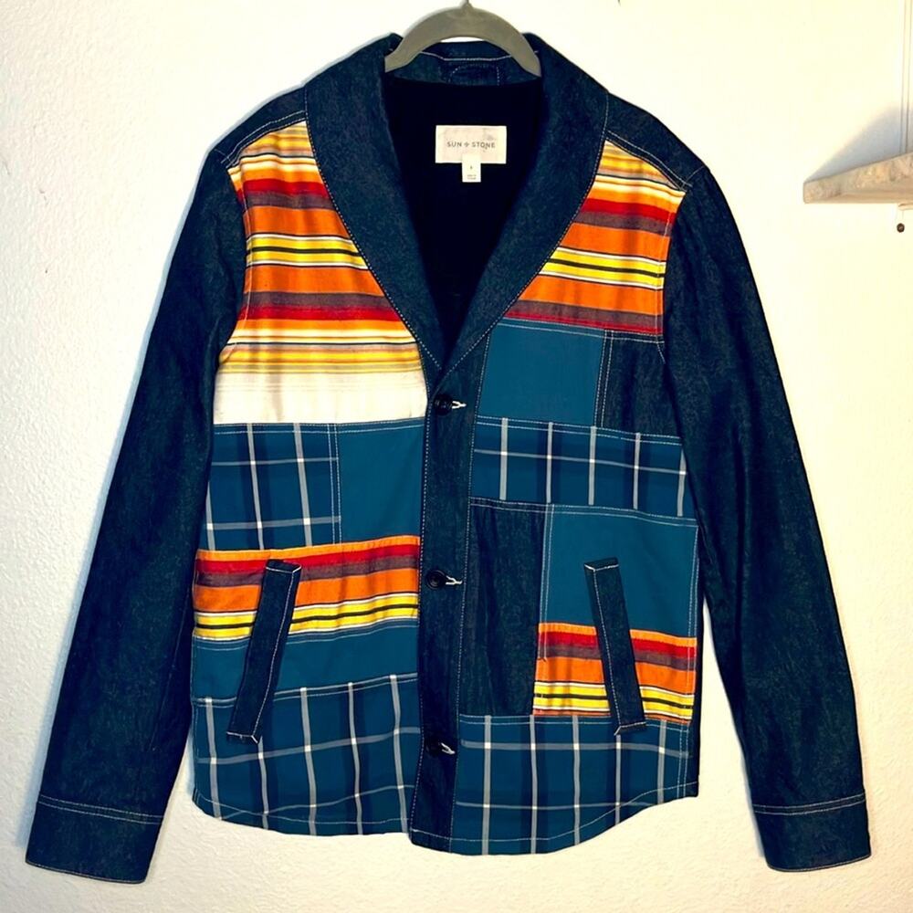 Sun + Stone Southwestern jacket blazer Aztec Tribal Serape Patchwork Denim coat